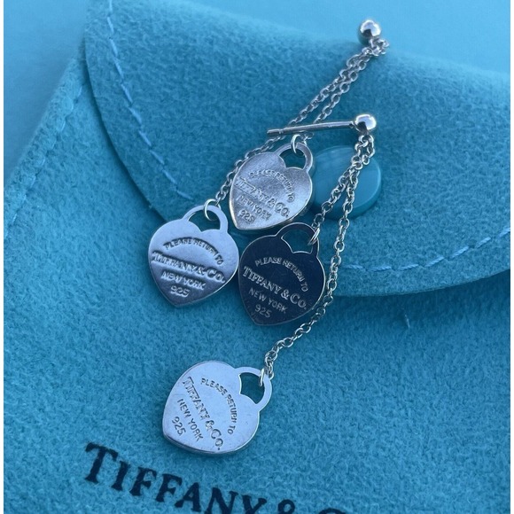 RARE Return Tiffany & Co. Silver 10mm Double Heart Dangle Drop Stud Earrings 925 - Picture 13 of 16